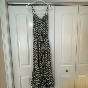 Zebra-Print Midi Dress in Black and Cream